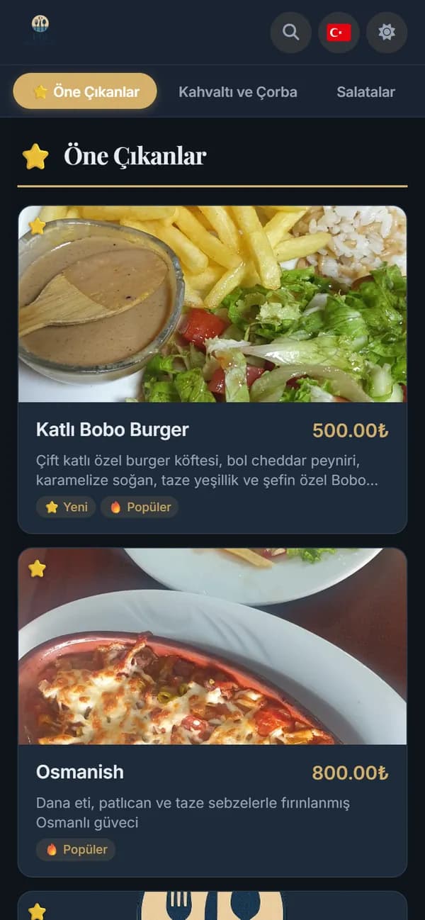 Elit Restaurant dijital menüsü