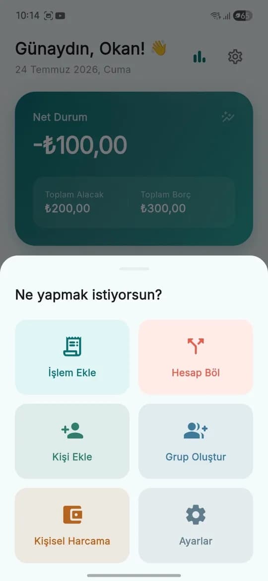 Nuhesap: Hızlı işlem menüsü