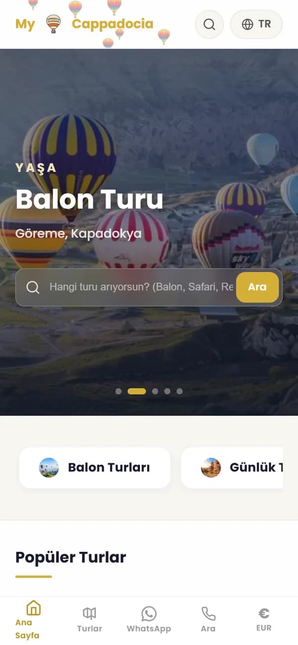 Aynı tur sitesinin telefona uyarlanmış görünümü